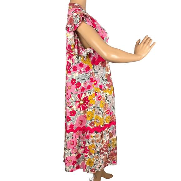 Umgee Women's Floral Loose Fit Dress Flutter Cap Sleeve Size S Boho  Shabby Chic - Picture 2 of 8